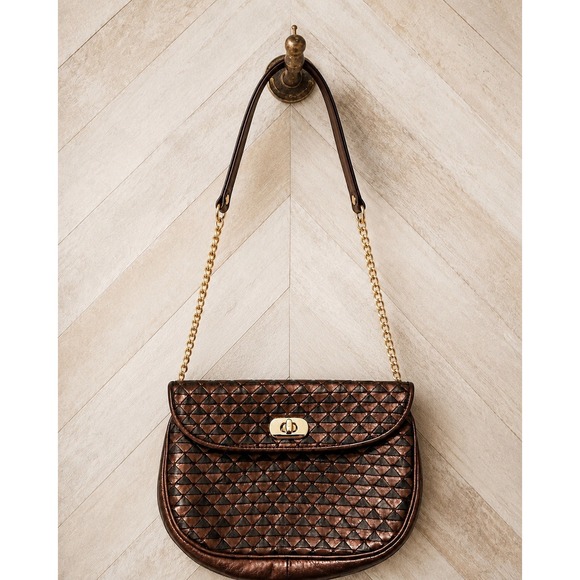 Ganson Handbags - Ganson Vintage Copper and Black Weaved Leather Bag with Gold Chain/Leather Strap